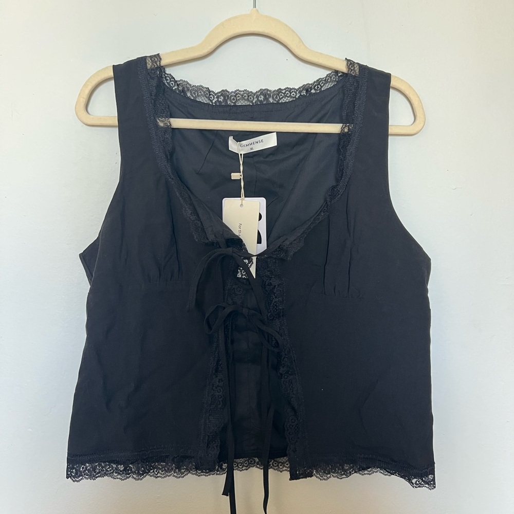 Black lace tie tank top